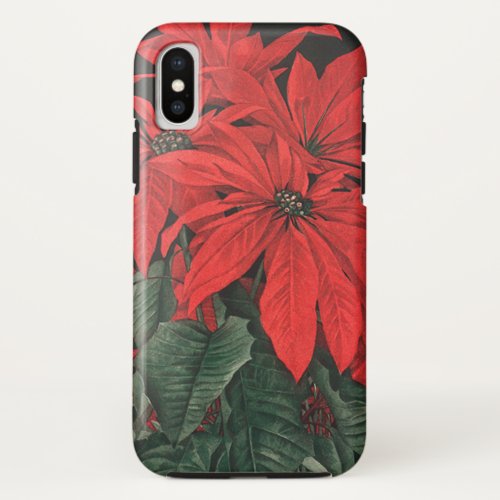 Vintage Christmas Red Poinsettia Plants Flowers iPhone XS Case