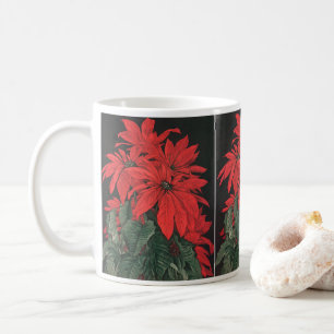 Vintage Christmas Red Poinsettia Plants Flowers Coffee Mug