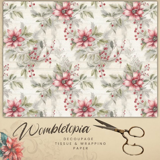 Vintage Christmas Red Poinsettia Tartan, Decoupage Tissue Paper (Creator Uploaded)