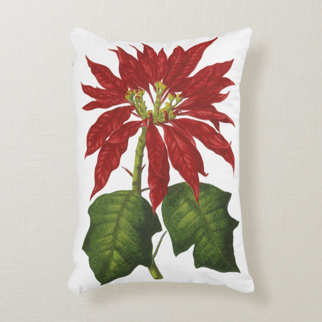 Vintage Christmas, Red Poinsettia Winter Plant Accent Pillow (Front(Vertical))