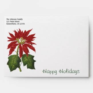 Vintage Christmas, Red Poinsettia Winter Plant Envelope
