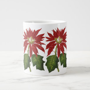 Vintage Christmas, Red Poinsettia Winter Plant Large Coffee Mug