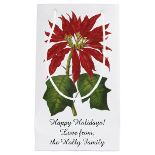 Vintage Christmas, Red Poinsettia Winter Plant Small Gift Bag