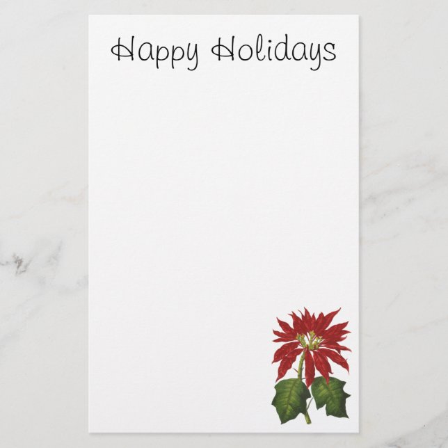 Vintage Christmas, Red Poinsettia Winter Plant Stationery (Front)