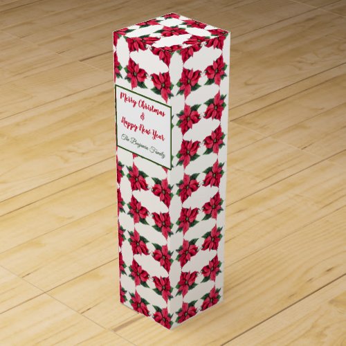 Vintage Christmas Red Poinsettias Pattern Wine Box