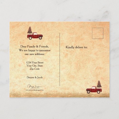 Vintage Christmas Red Truck Country Rustic Postcard