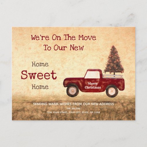 Vintage Christmas Red Truck Home Sweet Home Postcard