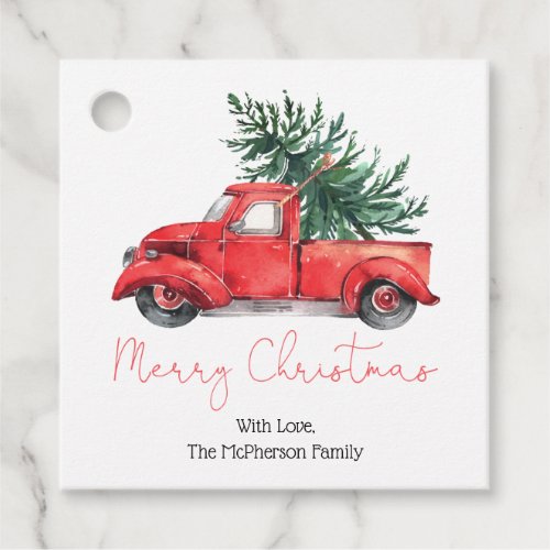 Vintage Christmas Red Truck Pine Tree Favor Tags