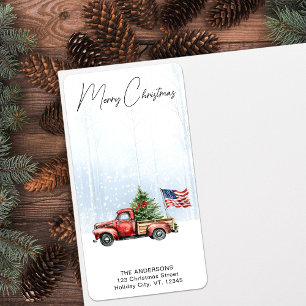 Vintage Christmas Red Truck Return Address Label