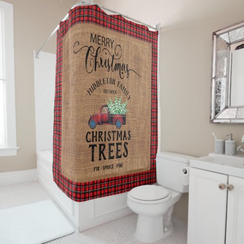 Vintage Christmas _ Red Truck Shower Curtain