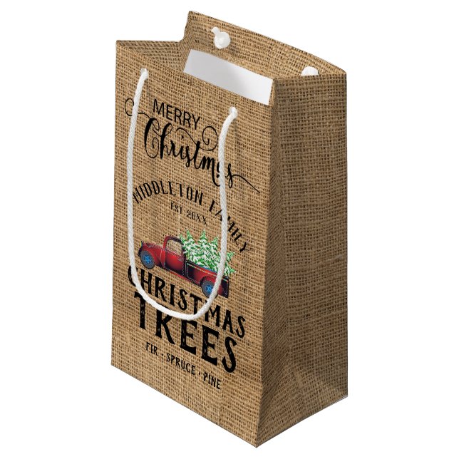Vintage Christmas - Red Truck Small Gift Bag (Front Angled)