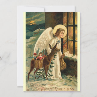 Vintage Christmas reindeer and angel Note Card