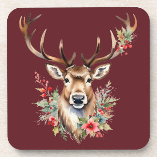Vintage Christmas Reindeer Hard plastic coaster