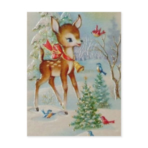 Vintage Christmas reindeer Holiday postcard