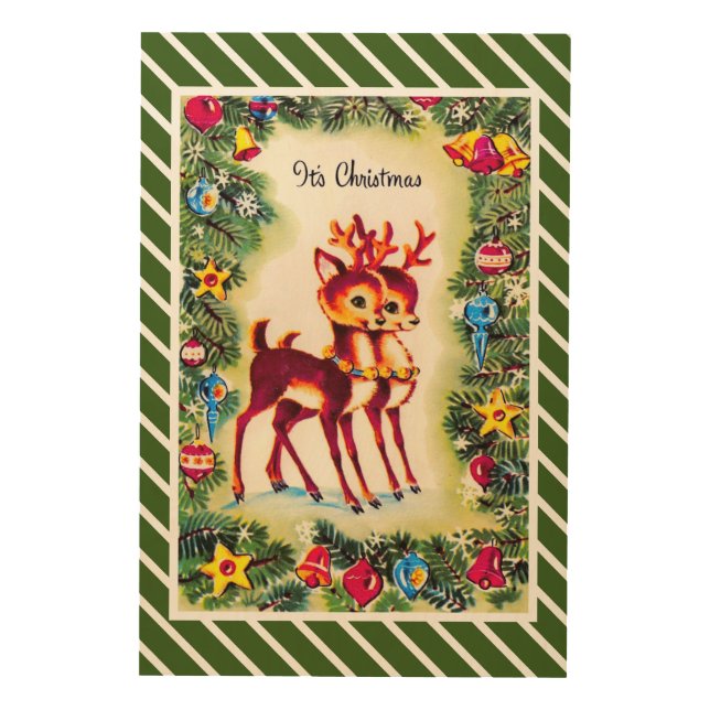 Vintage Christmas Reindeer Holiday Wood Wall Art (Front)