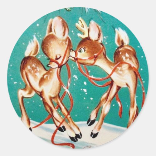 Vintage Christmas Reindeer Love Classic Round Sticker