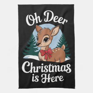 Vintage Christmas Reindeer Oh Deer Christmas Here Kitchen Towel