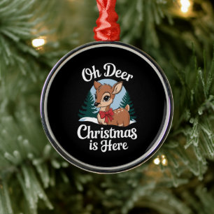 Vintage Christmas Reindeer Oh Deer Christmas Here Metal Ornament