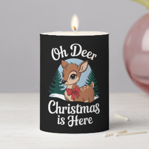 Vintage Christmas Reindeer Oh Deer Christmas Here Pillar Candle