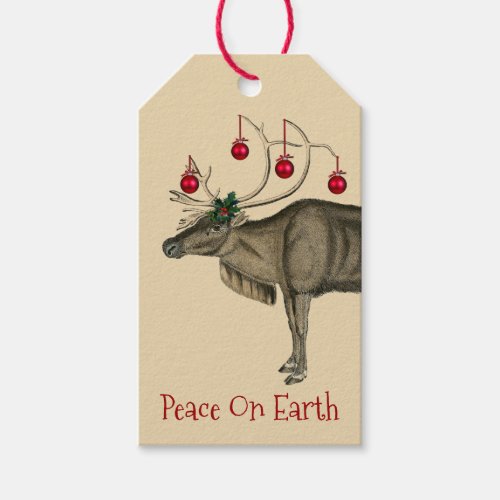 Vintage Christmas Reindeer Peace On Earth Gift Tags