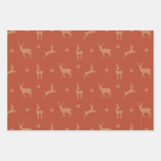 Vintage Christmas, Reindeer, Plaid, Snowflakes, Wrapping Paper Sheets