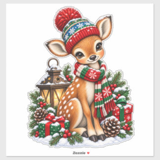 Vintage Christmas Reindeer Retro Winter Holiday Sticker