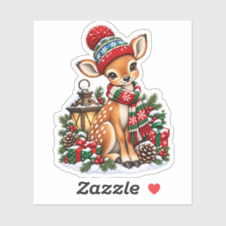 Vintage Christmas Reindeer Retro Winter Holiday Sticker