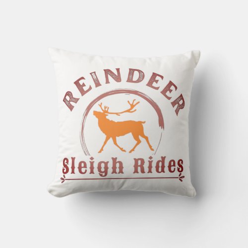 Vintage Christmas Reindeer Sleigh Rides Throw Pillow