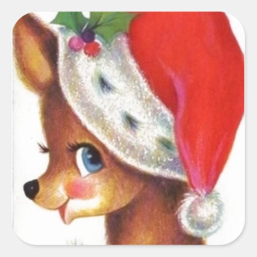 Vintage Christmas Reindeer Square Sticker