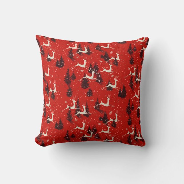 Vintage Christmas Reindeer Throw Pillow (Front)