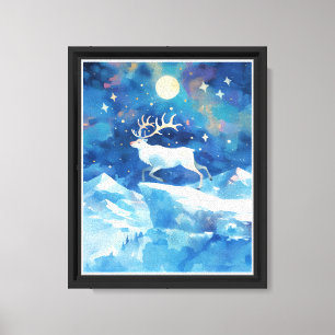Vintage Christmas Reindeer Watercolor Painting Art Canvas Print