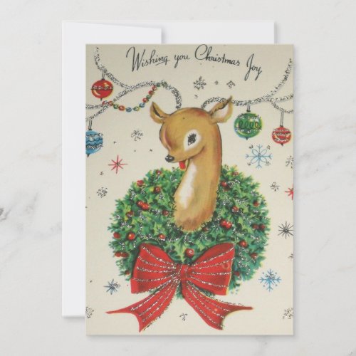 Vintage Christmas Reindeer With Ornaments Holiday Card