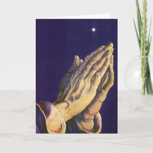 Vintage Christmas, Religious Hands Praying Star Holiday Card (Front)