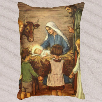 Vintage Christmas  Religious Nativity W Baby Jesus Accent Pillow by ChristmasCafe at Zazzle