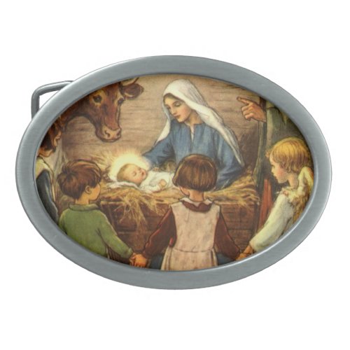 Vintage Christmas Religious Nativity w Baby Jesus Belt Buckle