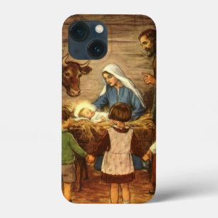 Vintage Christmas, Religious Nativity w Baby Jesus iPhone 13 Mini Case