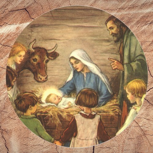 Vintage Christmas Religious Nativity w Baby Jesus Classic Round Sticker