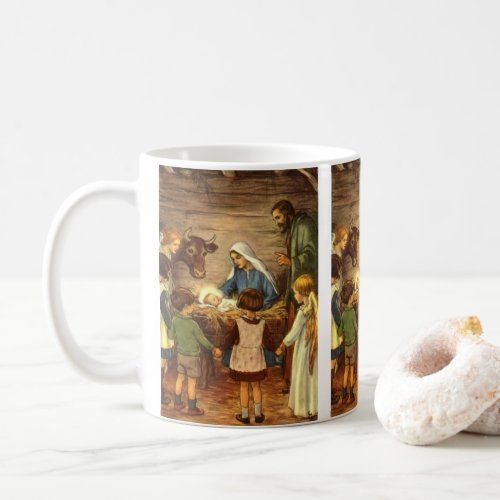 Vintage Christmas Religious Nativity w Baby Jesus Coffee Mug