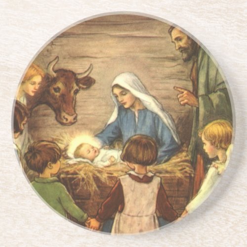 Vintage Christmas Religious Nativity w Baby Jesus Drink Coaster