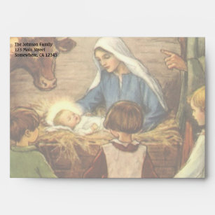 Vintage Christmas, Religious Nativity w Baby Jesus Envelope