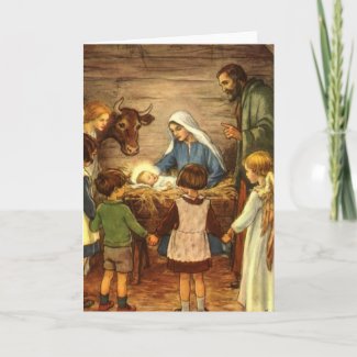 Vintage Christmas, Religious Nativity w Baby Jesus Holiday Card