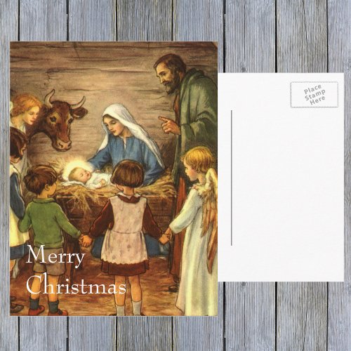 Vintage Christmas Religious Nativity w Baby Jesus Holiday Postcard