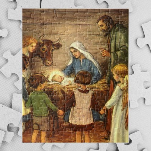 Vintage Christmas Religious Nativity w Baby Jesus Jigsaw Puzzle