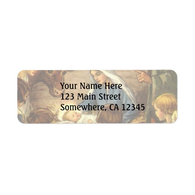 Vintage Christmas, Religious Nativity w Baby Jesus Label (Front)