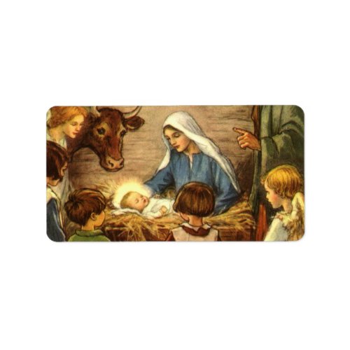 Vintage Christmas Religious Nativity w Baby Jesus Label