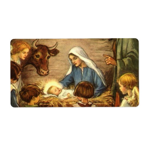 Vintage Christmas Religious Nativity w Baby Jesus Label