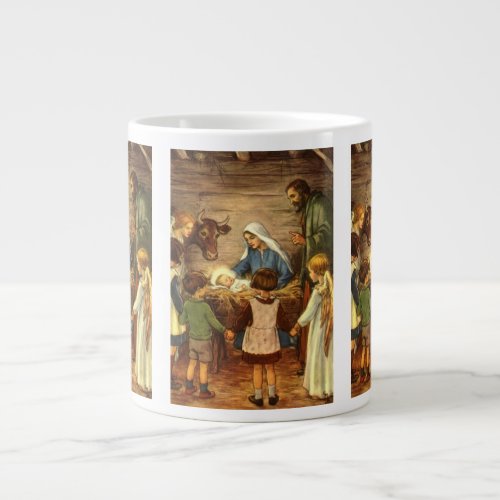 Vintage Christmas Religious Nativity w Baby Jesus Large Coffee Mug
