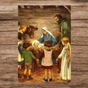 Vintage Christmas, Religious Nativity w Baby Jesus Poster