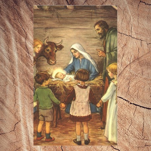 Vintage Christmas Religious Nativity w Baby Jesus Rectangular Sticker