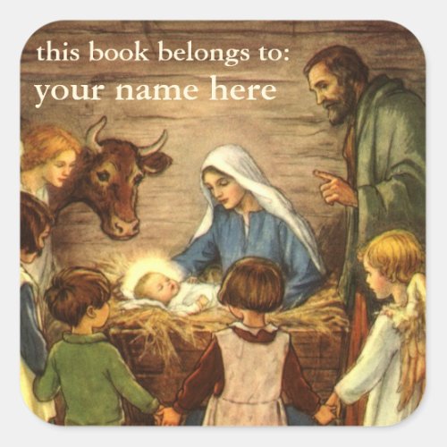 Vintage Christmas Religious Nativity w Baby Jesus Square Sticker